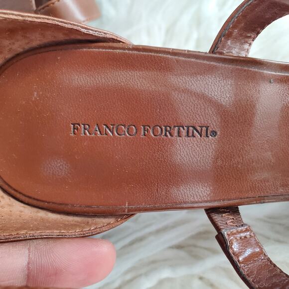 Franco Fortini Korbin Brown Strappy Leather Open Toe Heels Sandals Size 11M - Picture 7 of 8